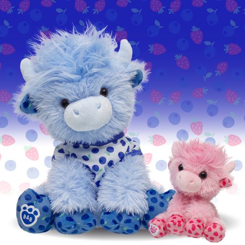 Blueberry Highland Cow Stuffed Animal with Mini Beans® Strawberry Highland Cow