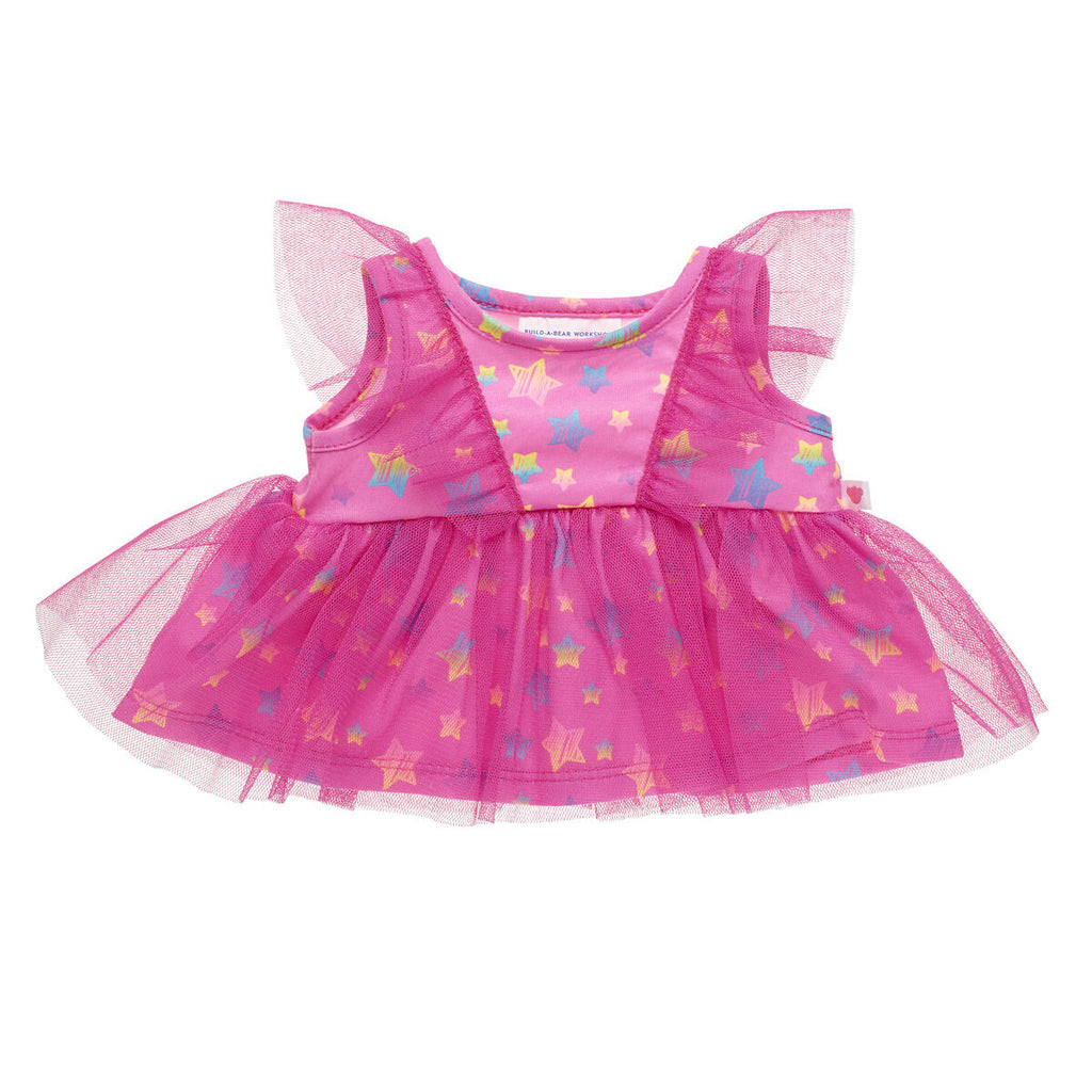 Pink Stars Tulle Sleeve Dress